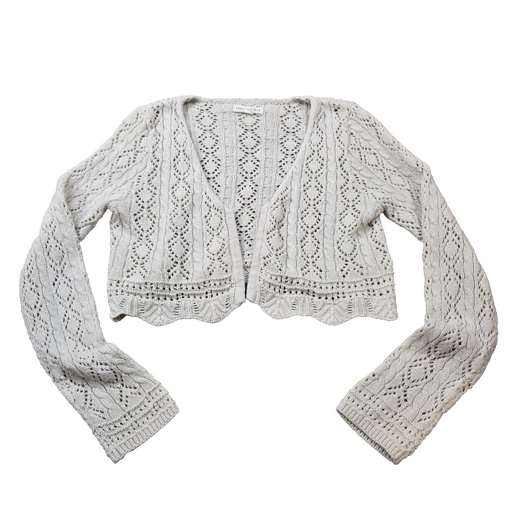 Aeropostale Women's Open front Cropped Beige Cardigan Crochet‎ Sweater Large